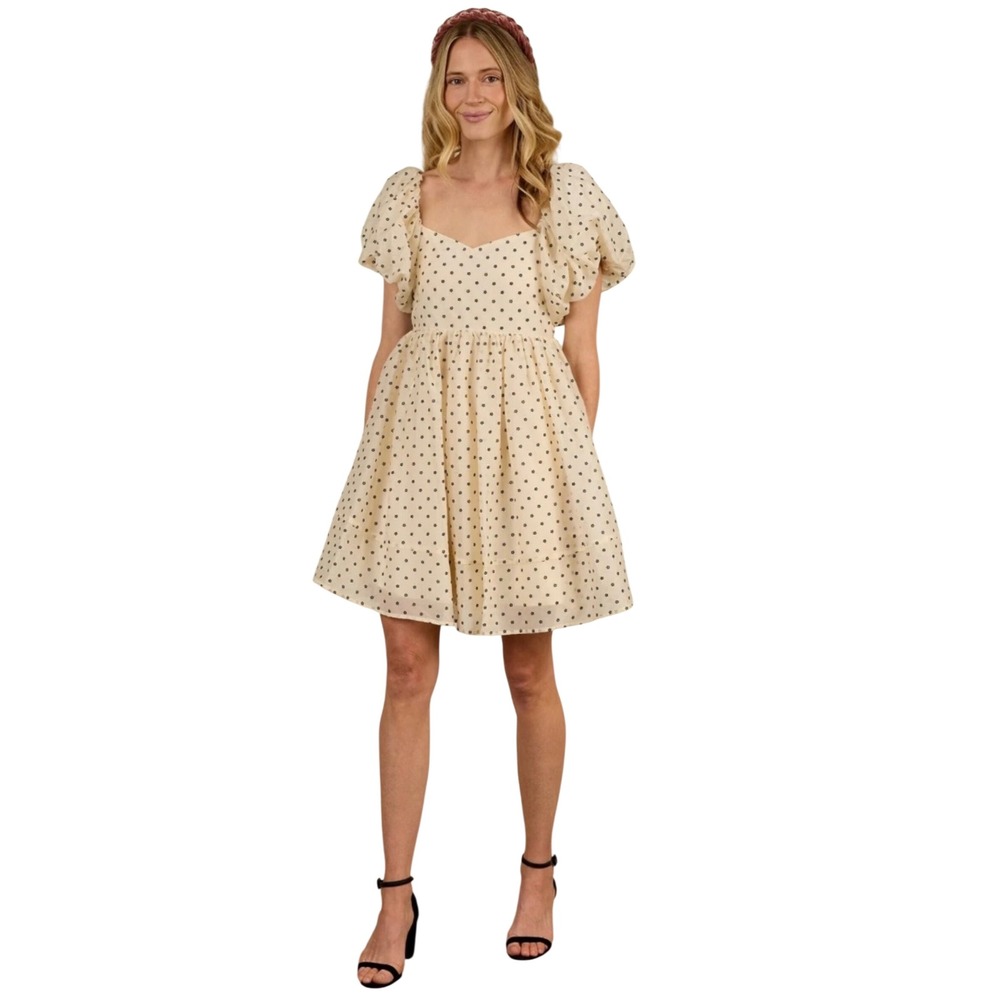 Noralee NWT Babydoll‎ Mini Dress Puff Sleeve Coquette Cottagecore Prairie M